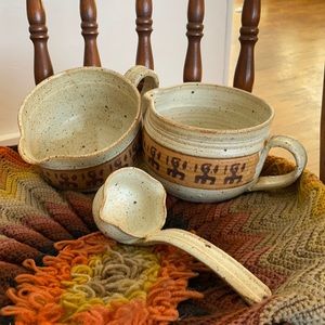 COPY - Vintage Hand Thrown Pottery Soup Bowls with Ladle